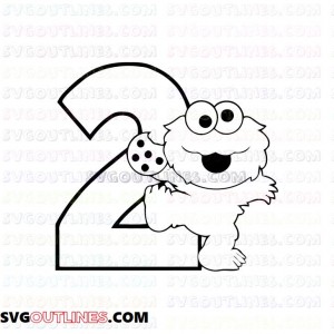 Baby Cookie Monster Number Two 2 Sesame Street outline svg dxf eps pdf png
