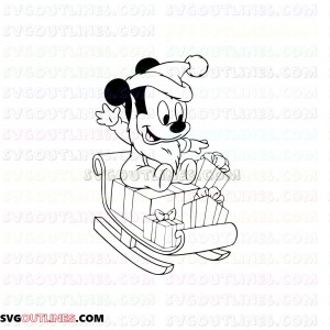 Baby Mickey Mouse Sled christmas outline svg dxf eps pdf png