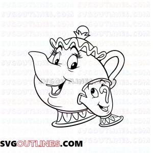 Chip and Mrs Potts Beauty and the Beast outline svg dxf eps pdf png