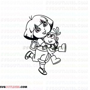 Dora and Boots hugging Dora the Explorer outline svg dxf eps pdf png