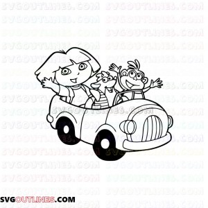 Dora and Tico the Squirrel and Boots in the car outline svg dxf eps pdf png