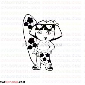 Dora with Surfboard Dora and Friends outline svg dxf eps pdf png