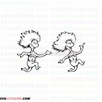 Dr Seuss Thing one and two Running Dr Seuss The Cat in the Hat outline svg dxf eps pdf png