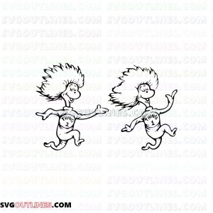 Dr Seuss Thing one and two Running outline svg dxf eps pdf png