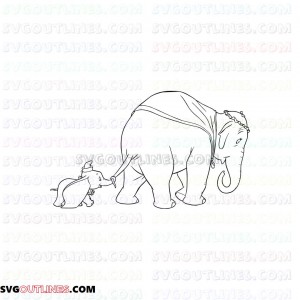 Dumbo with his Jumbo Mother Walking Dumbo outline svg dxf eps pdf png
