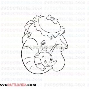 Dumbo with his Jumbo mother Faces Dumbo outline svg dxf eps pdf png