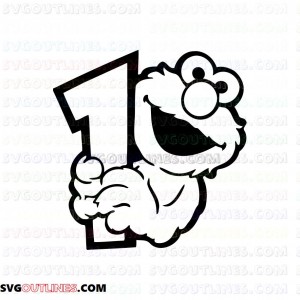 Elmo Face and holds in his hands number 1 Sesame Street outline svg dxf eps pdf png