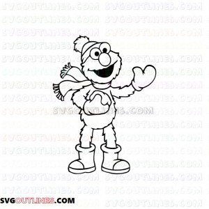 Elmo with Snow Christmas Hat Sesame Street outline svg dxf eps pdf png