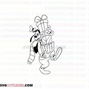 Goofy Christmas with holding presents outline svg dxf eps pdf png