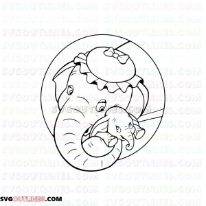 Jumbo Mother and Dumbo Elephant in Circle outline svg dxf eps pdf png