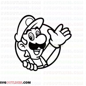 Luigi waving his hand Through a Circle Super Mario Bros outline svg dxf eps pdf png