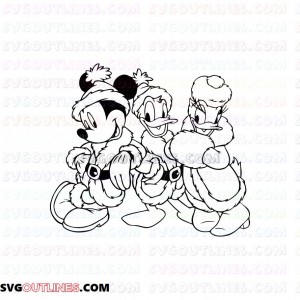 Mickey Mouse Christmas and Donald and Daisy outline svg dxf eps pdf png
