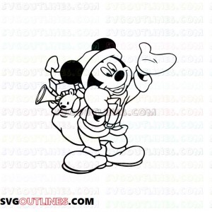 Mickey Mouse Santa Christmas say Hi with Gifts outline svg dxf eps pdf png