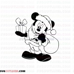 Mickey Mouse Santa Christmas with Gifts outline svg dxf eps pdf png