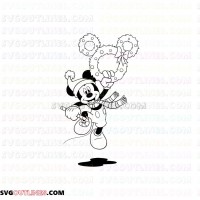 Mickey Mouse Wreath and Candy Cane and happy christmas outline svg dxf eps pdf png