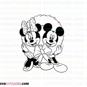 Mickey Mouse and Minnie in Wreath christmas outline svg dxf eps pdf png