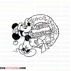 Mickey Mouse christmas Holding Wreath outline svg dxf eps pdf png