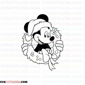 Mickey Mouse christmas Wreath Around Neck outline svg dxf eps pdf png
