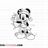 Mickey Mouse christmas with light and hat outline svg dxf eps pdf png