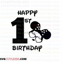 Minnie Mouse Happy 1st Birthday girl outline svg dxf eps pdf png