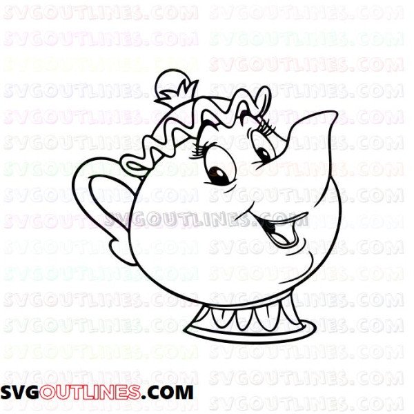 Mrs Potts Beauty and the Beast outline svg dxf eps pdf png