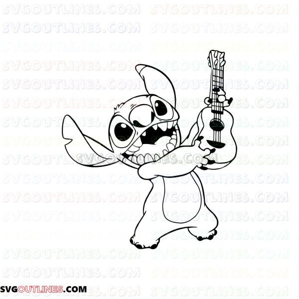 Stitch guitar singer Lilo and Stitch Left outline svg dxf eps pdf png