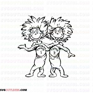 Thing 1 and Thing 2 Dr Seuss The Cat in the Hat outline svg dxf eps pdf png