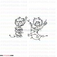 Thing one 1 and Thing two 2 playing Dr Seuss The Cat in the Hat outline svg dxf eps pdf png